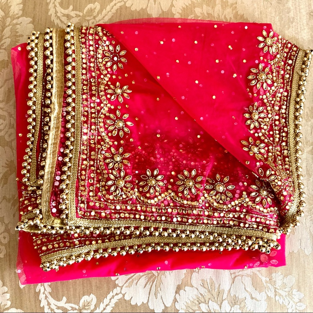 [New] Stunning INDIAN BRIDAL DUPATTA / CHUNNI / HEAD VEIL